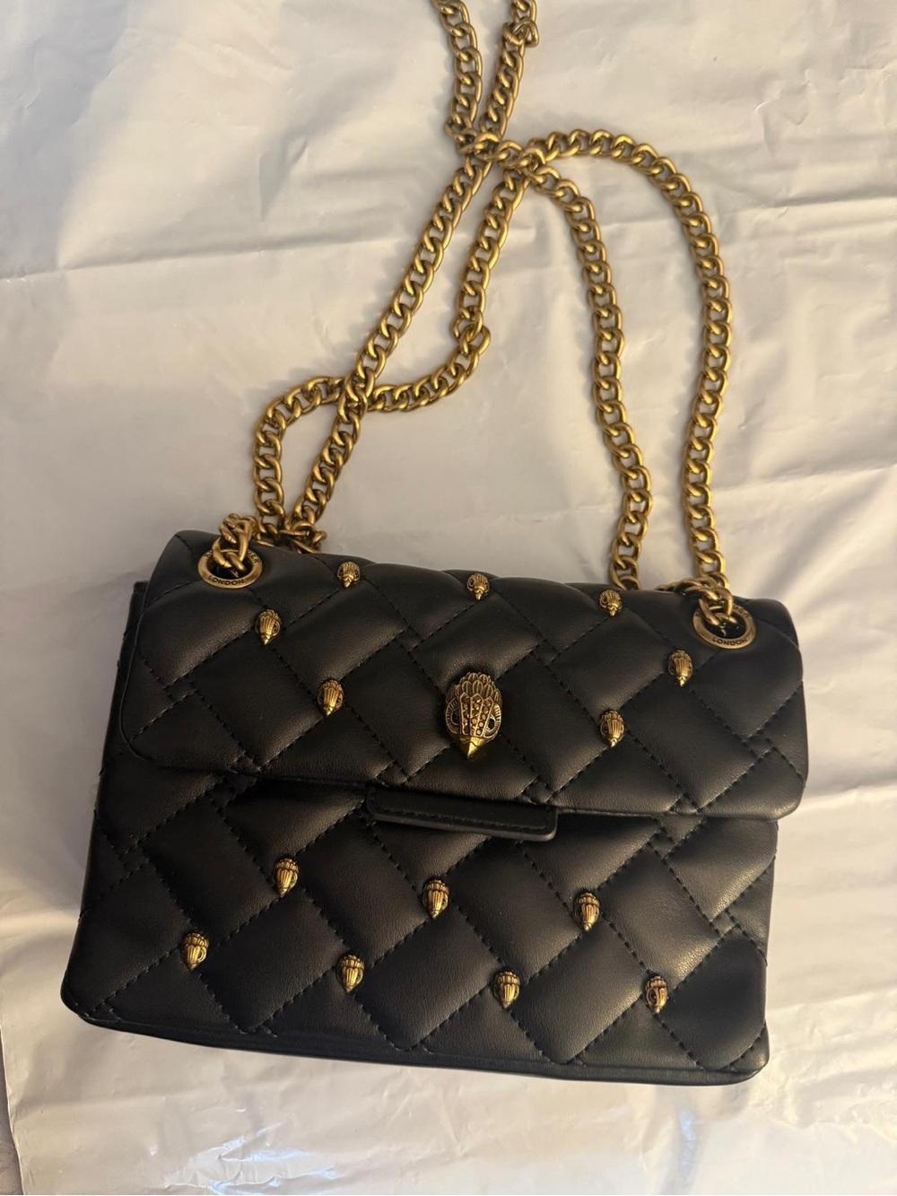 Kurt Geiger Black Quilted Shoulder Bag with Gold Chain